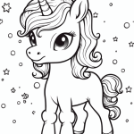 Unicorn with wavy mane coloring page