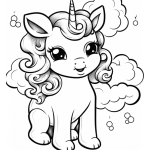 Unicorn with curly hair coloring page