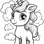Cute unicorn looking back coloring page
