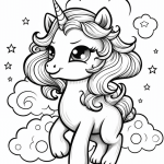 Unicorn with voluminous mane coloring page