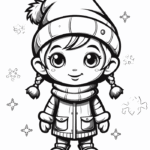 Girl elf in winter hat coloring page