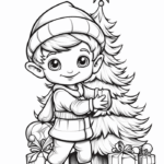 Elf boy carrying gift coloring page