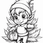 Elf boy with pine branches coloring page