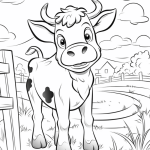 Calf in farmyard coloring page