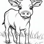 Young calf in field coloring page