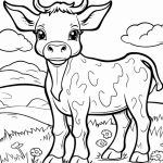 Spotted calf in meadow coloring page