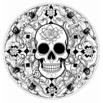 Sugar skull floral circle mandala coloring page