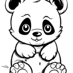 Baby panda sitting with tongue out coloring page