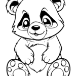Baby panda with hair tuft smiling coloring page