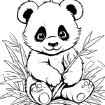 Baby panda holding bamboo stalk coloring page