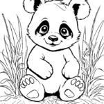 Baby panda sitting in tall grass coloring page