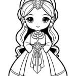 Princess in ornate gown with floral headpiece coloring page