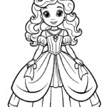 Princess in gown with pearl necklace coloring page