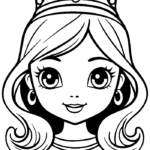 Princess face with crown close-up coloring page