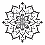 Star flower mandala with compass ornaments coloring page