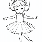 Ballerina with pigtails posing coloring page