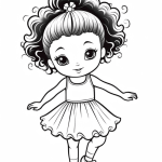 Ballerina with curly ponytail dancing coloring page