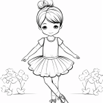 Ballerina with top bun between flowers coloring page