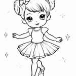 Ballerina with double buns twirling coloring page