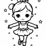 Chibi ballerina leaping with stars coloring page