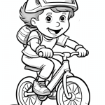 Boy riding bike with helmet coloring page