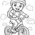 Grinning boy riding bike coloring page