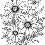 Four daisies with dotted centers coloring page