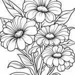 Four layered zinnia flowers coloring page