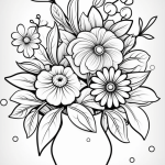 Mixed flower bouquet in a vase coloring page