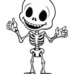 Smiling cartoon skeleton coloring page