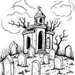 Haunted mausoleum graveyard coloring page