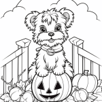 Puppy on jack-o-lantern coloring page