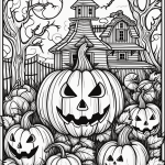 Giant jack-o-lantern haunted house coloring page