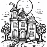 Cartoon haunted castle coloring page