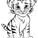 Cheerful cartoon tiger cub coloring page