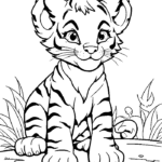 Tiger cub in grass coloring page