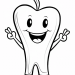 Happy tooth giving peace signs coloring page