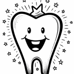 Sparkling tooth with crown and stars coloring page