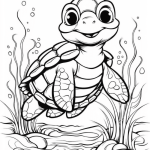 Cute baby sea turtle swimming coloring page