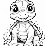 Happy baby turtle sitting coloring page