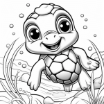 Smiling baby turtle on the beach coloring page