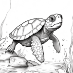 Realistic sea turtle swimming coloring page