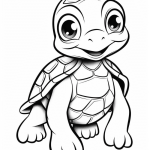 Cute smiling baby turtle close-up coloring page