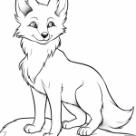 Cartoon fox sitting on a rock coloring page