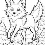Fox standing alert with a huge tail coloring page