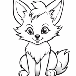 Sweet fox kit sitting coloring page