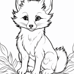 Young fox among leafy branches coloring page