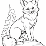 Fox on a rock with a pine tree coloring page