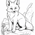 Fox among rocks with flowers coloring page