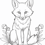 Fox between flowering stems coloring page